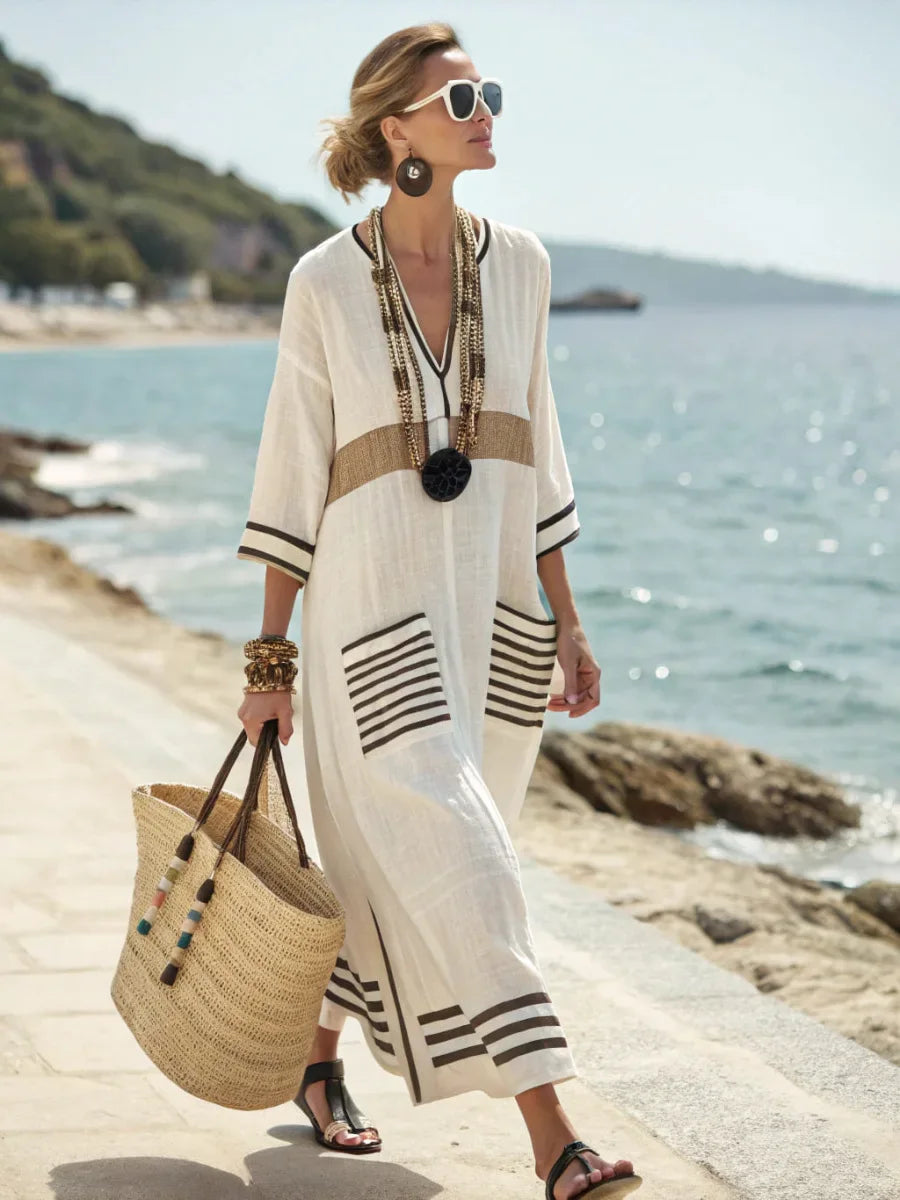 Signature Aztec Maxi Dress — Relaxed Fit, V‑Neck, Unique Prints