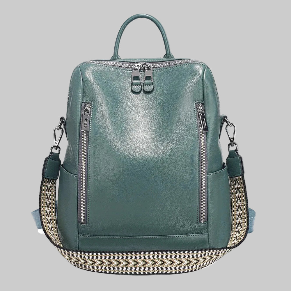 Handcrafted Leather Backpack.  Spacious.  Embroidered Strap.  Fashion Staple.