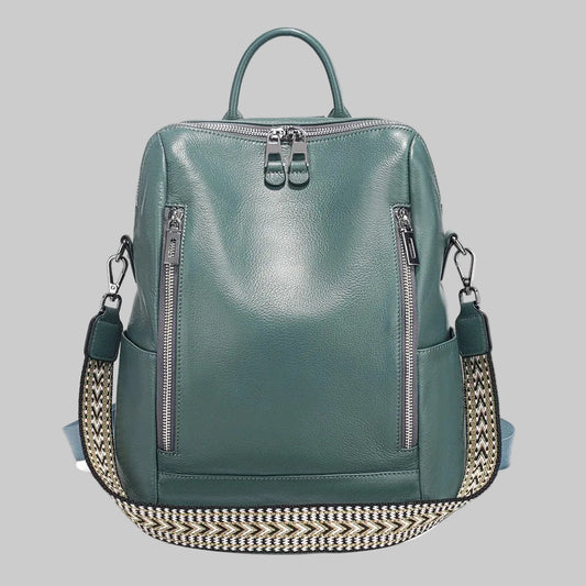 Handcrafted Leather Backpack.  Spacious.  Embroidered Strap.  Fashion Staple.