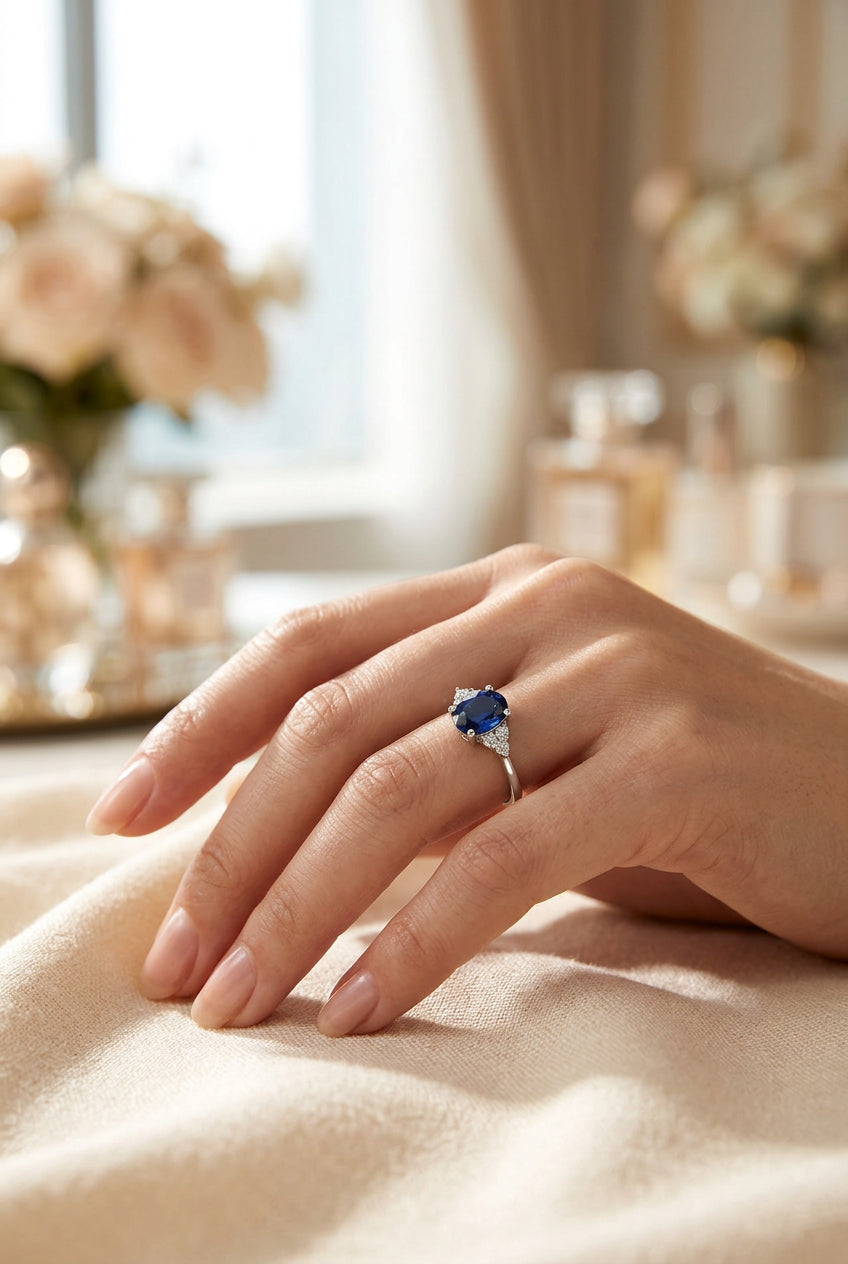 2 Carat Oval Blue Sapphire Ring