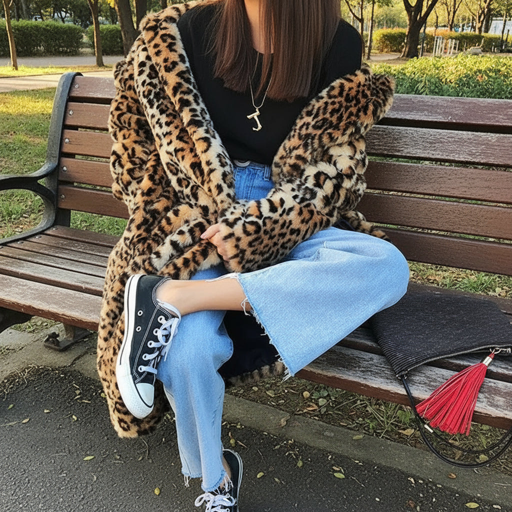 Fabulous Faux Fur Leopard Skin Pattern.  Casual, Warm Coat.