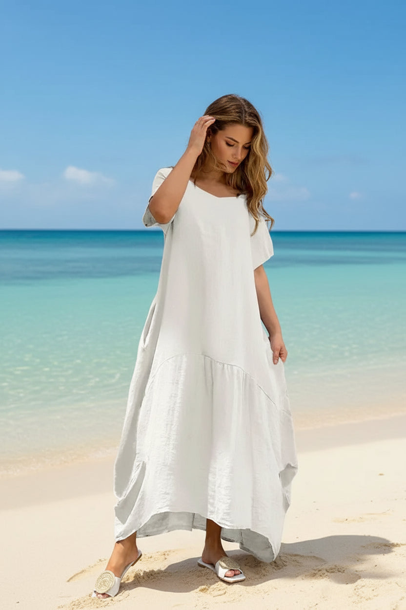 Lightweight Short‑Sleeve Long Dress in Relaxed Fit