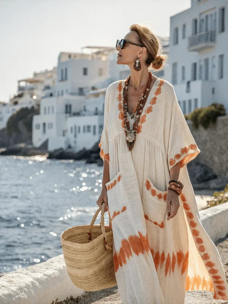 Signature Aztec Maxi Dress — Relaxed Fit, V‑Neck, Unique Prints