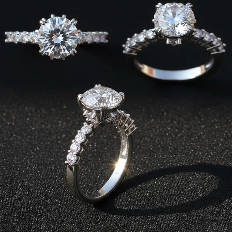 3‑Carat Moissanite Solitaire Ring with Side Accents