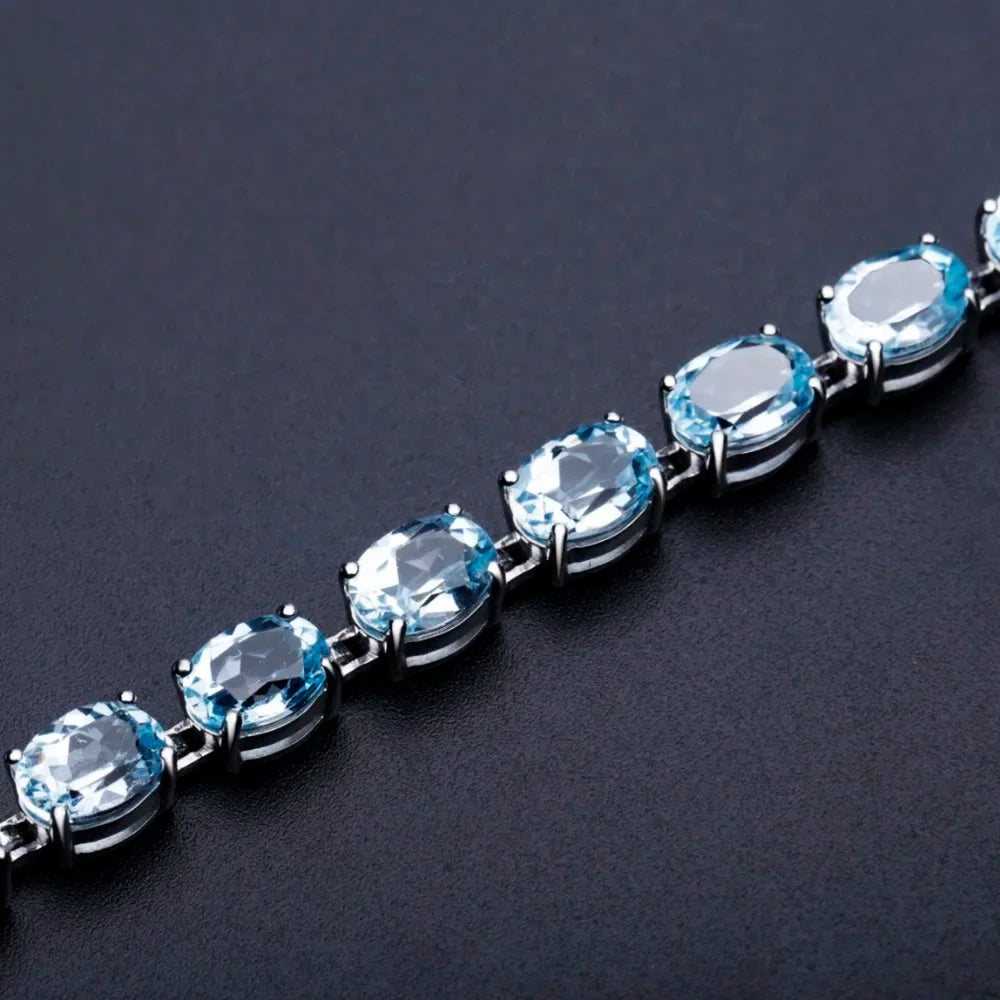 Classic Natural Sky Blue Topaz Bracelet in Sterling Silver.  Elegant and Refined.
