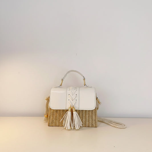 Chic Woven Straw Box Bag with Tassel Detail