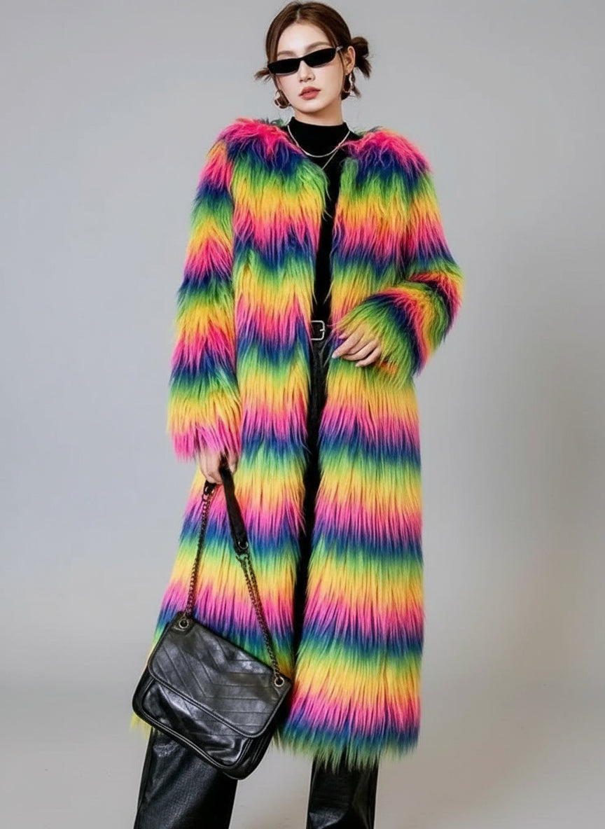 Rainbow Long Coat  Offbeat Style  Creating Warmth and Conversation