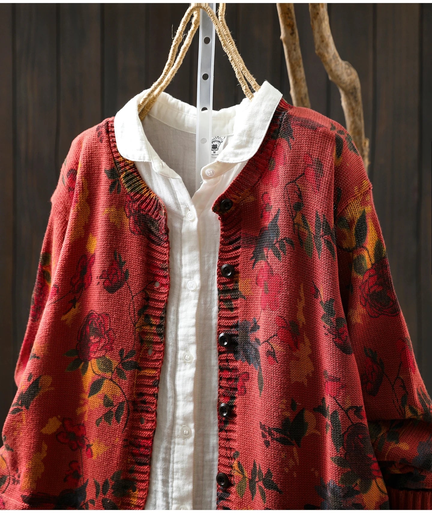 Knitted Floral Cardigan.  100% Cotton. Relaxed Fit. Perfect for layering.