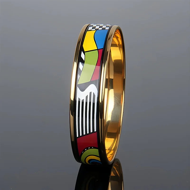Vibrant Geometric Cloisonné-Style Bangle