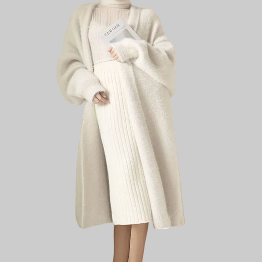 Long Knit Batwing Cardigan in White