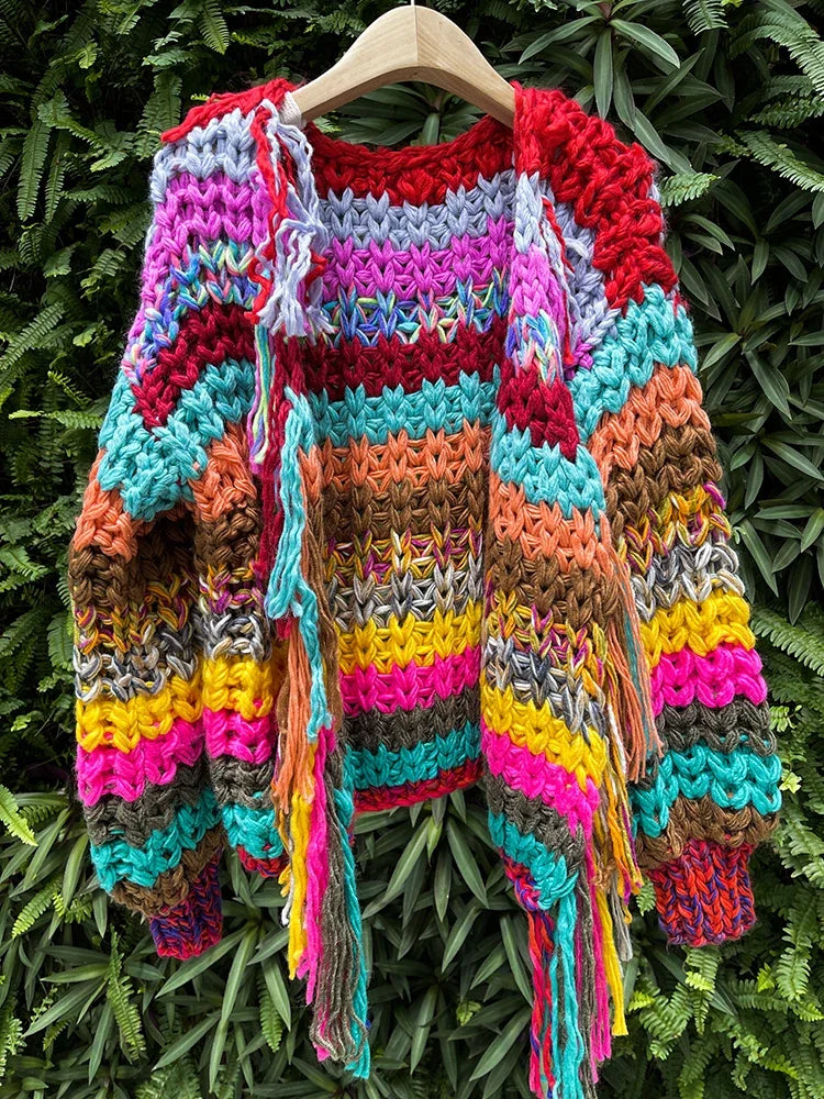 Rainbow Colored Eclectic Sweater.  Warm and Comfortable for the Colder Weather