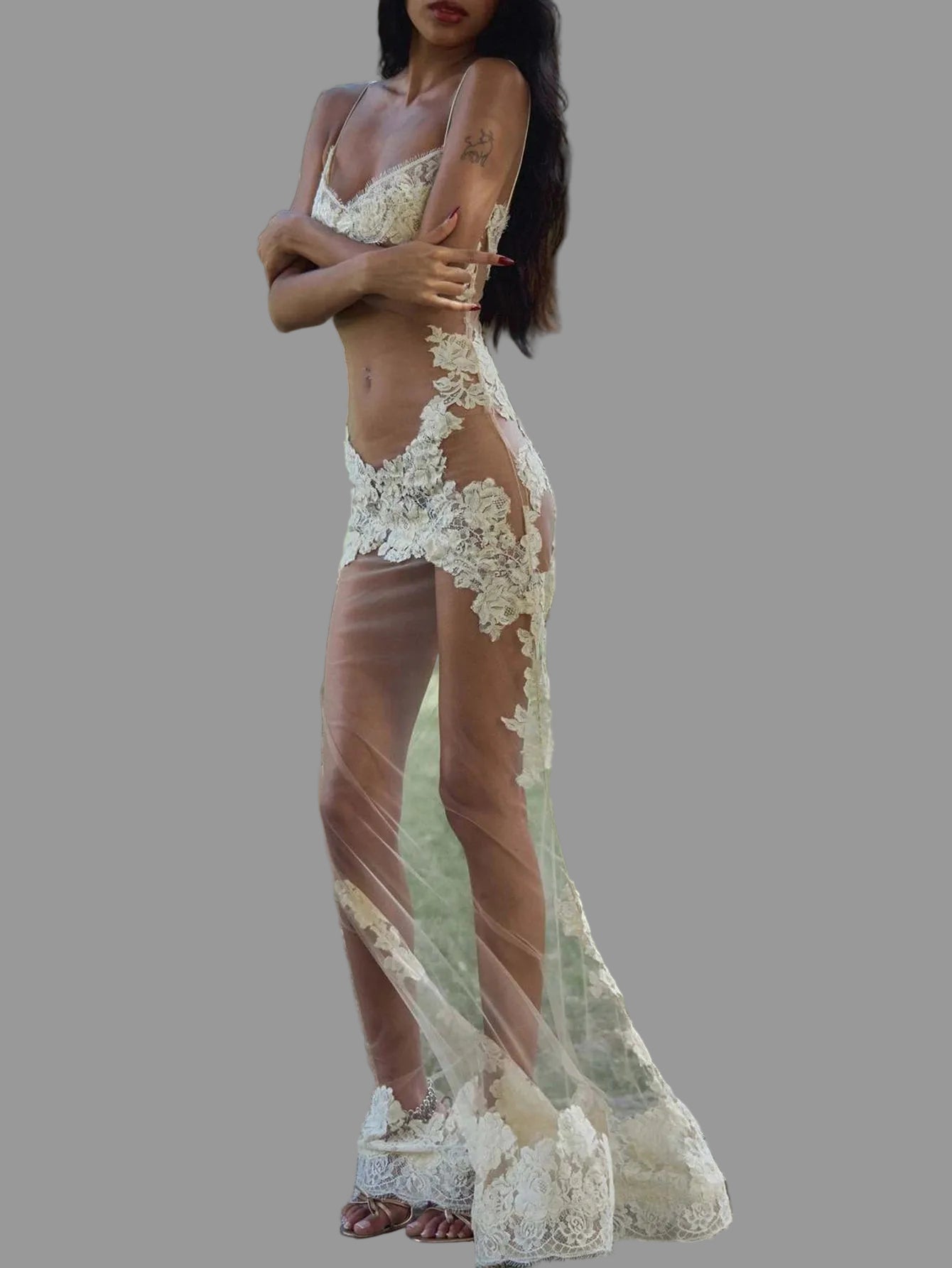 Midnight Muse Mesh‑Lace Maxi