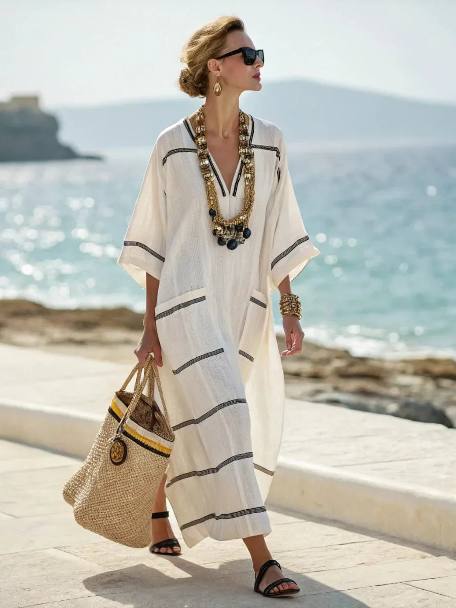 Signature Aztec Maxi Dress — Relaxed Fit, V‑Neck, Unique Prints