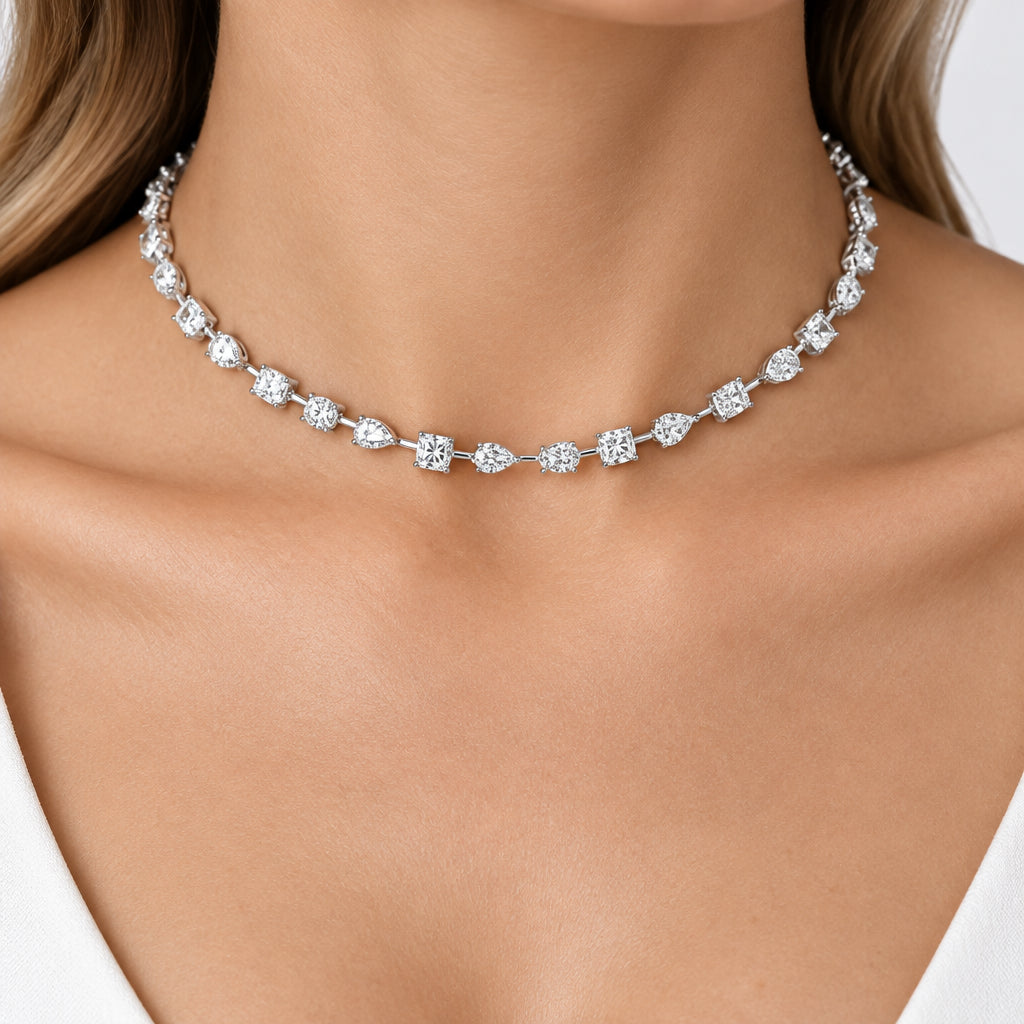 Dainty Three-Stone Moissanite Choker Necklace