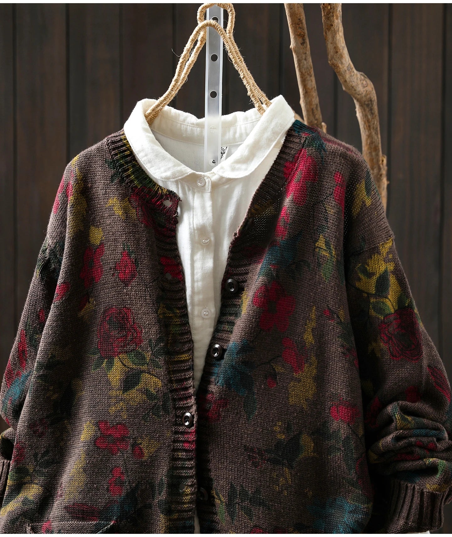 Knitted Floral Cardigan.  100% Cotton. Relaxed Fit. Perfect for layering.