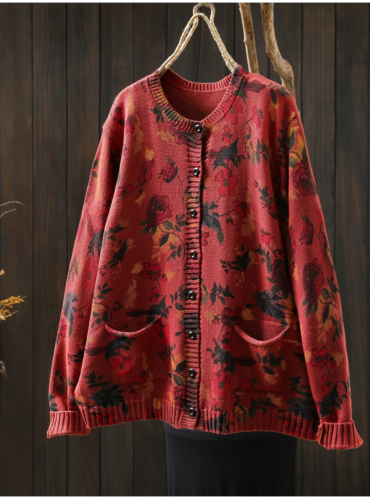 Knitted Floral Cardigan.  100% Cotton. Relaxed Fit. Perfect for layering.