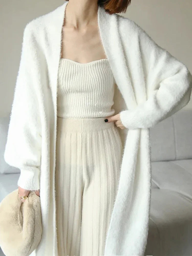 Fluffy Long White Cardigan with a Vintage Style.  Comfy and Soft