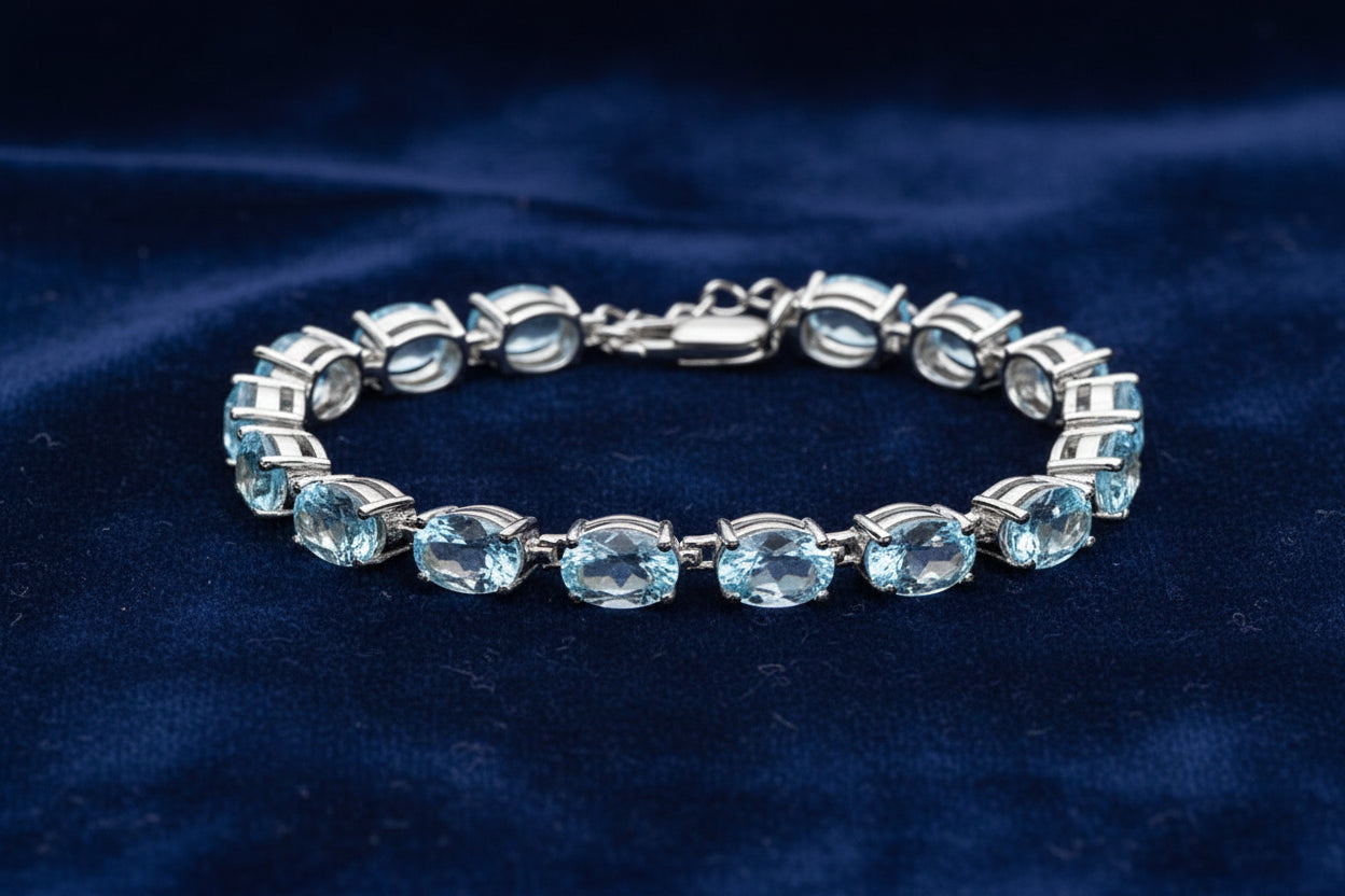 Classic Natural Sky Blue Topaz Bracelet in Sterling Silver.  Elegant and Refined.
