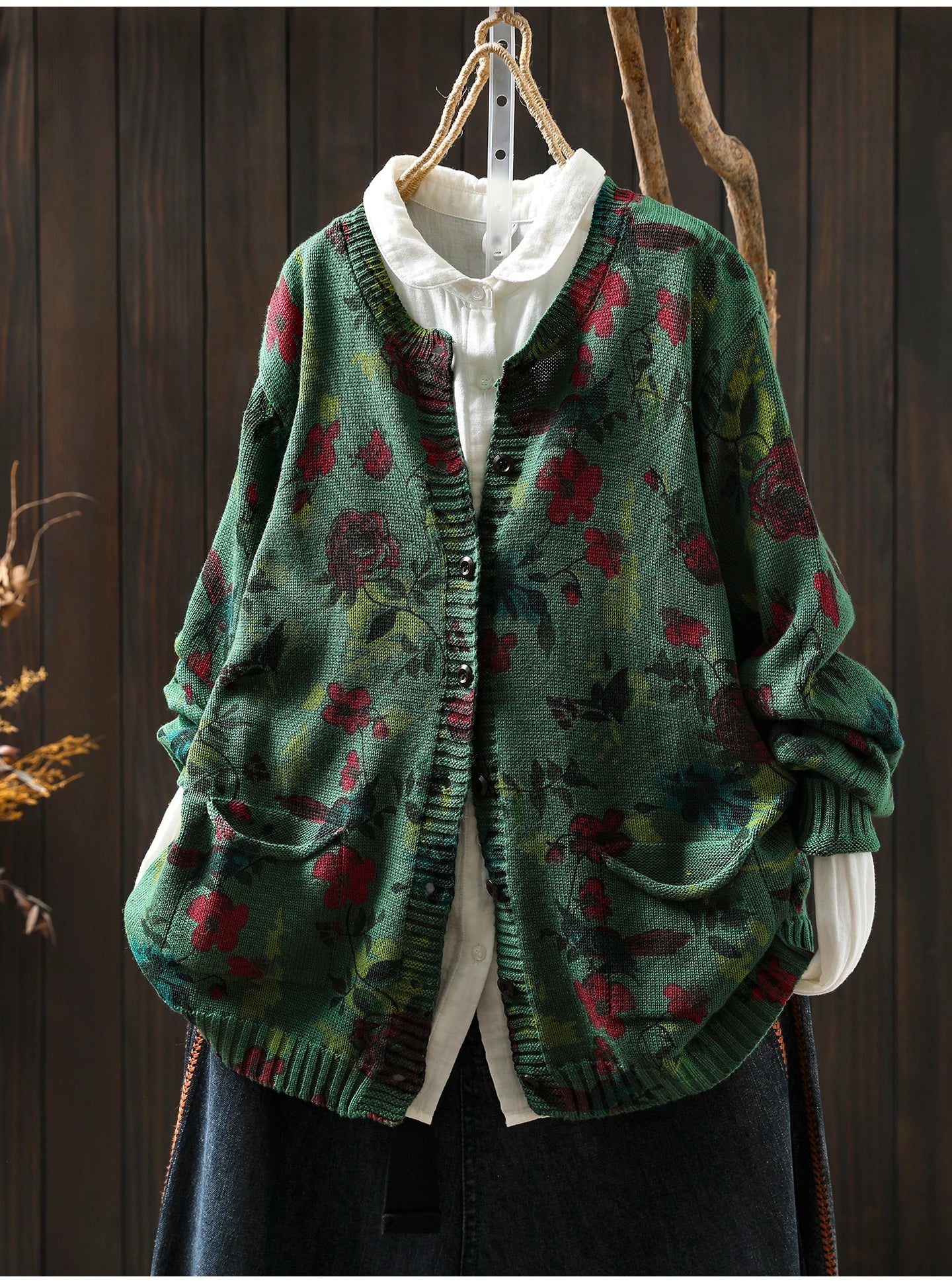 Knitted Floral Cardigan.  100% Cotton. Relaxed Fit. Perfect for layering.