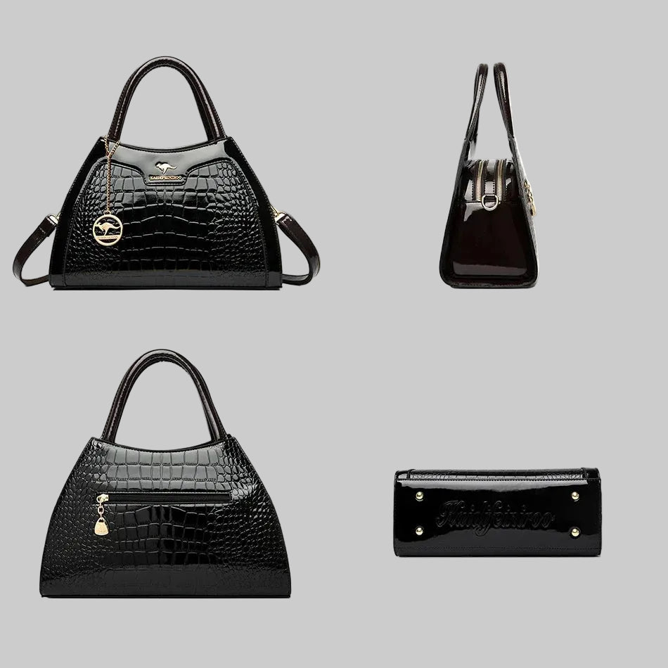 Sleek Women’s Patent Leather Bag with Organized Interior