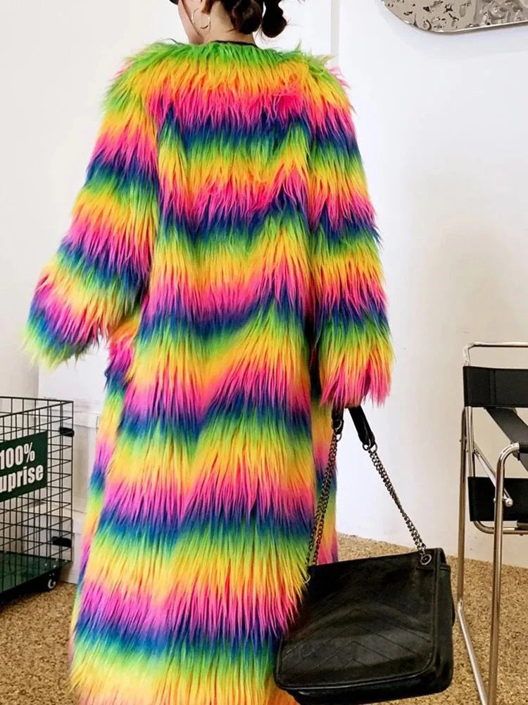 Rainbow Long Coat  Offbeat Style  Creating Warmth and Conversation