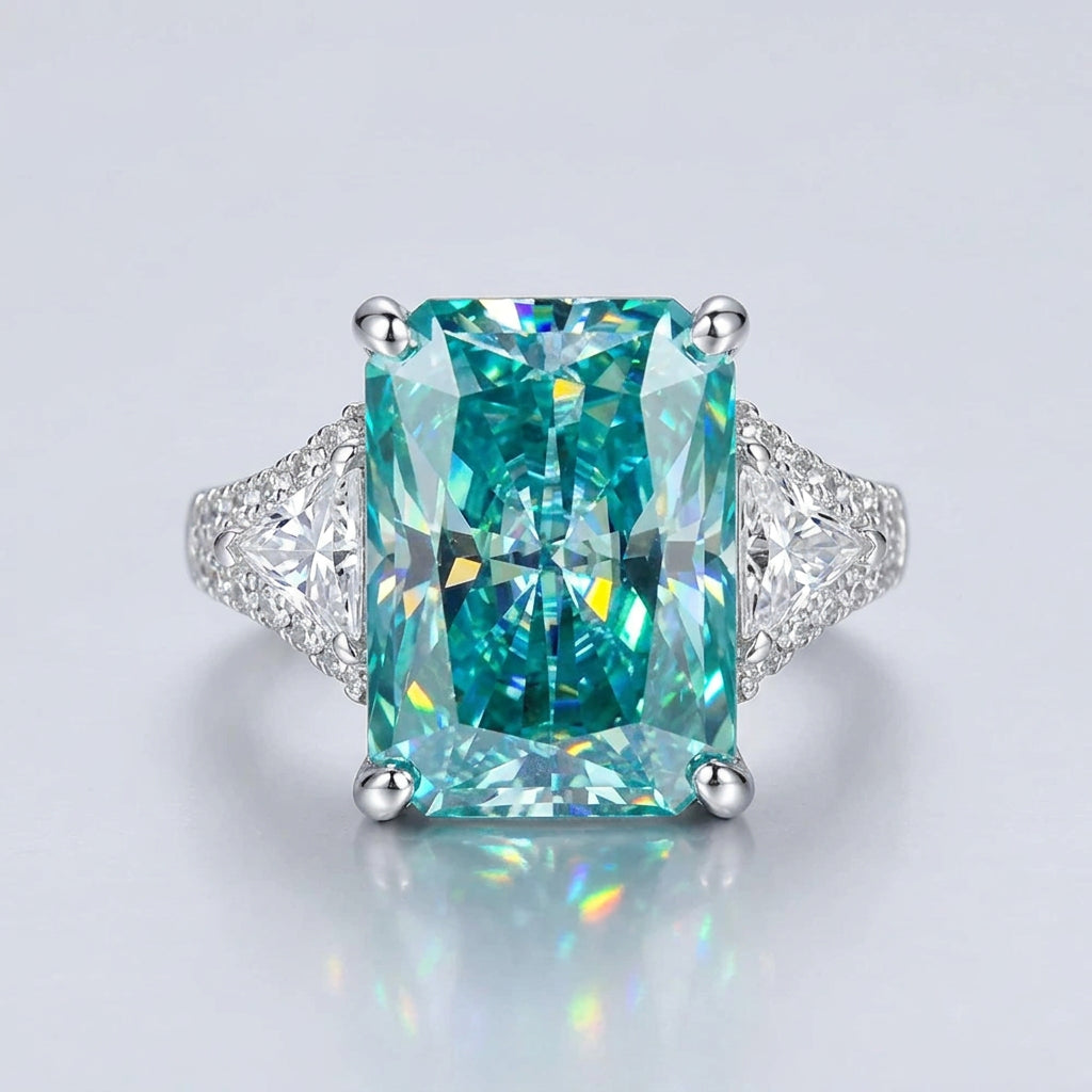 10 Carat Aqua Blue Moissanite Ring