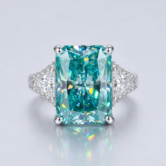 10 Carat Aqua Blue Moissanite Ring