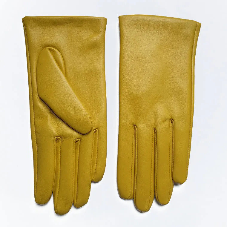 Leather and Velvet Ladies Gloves in Green, Yellow  or Blue