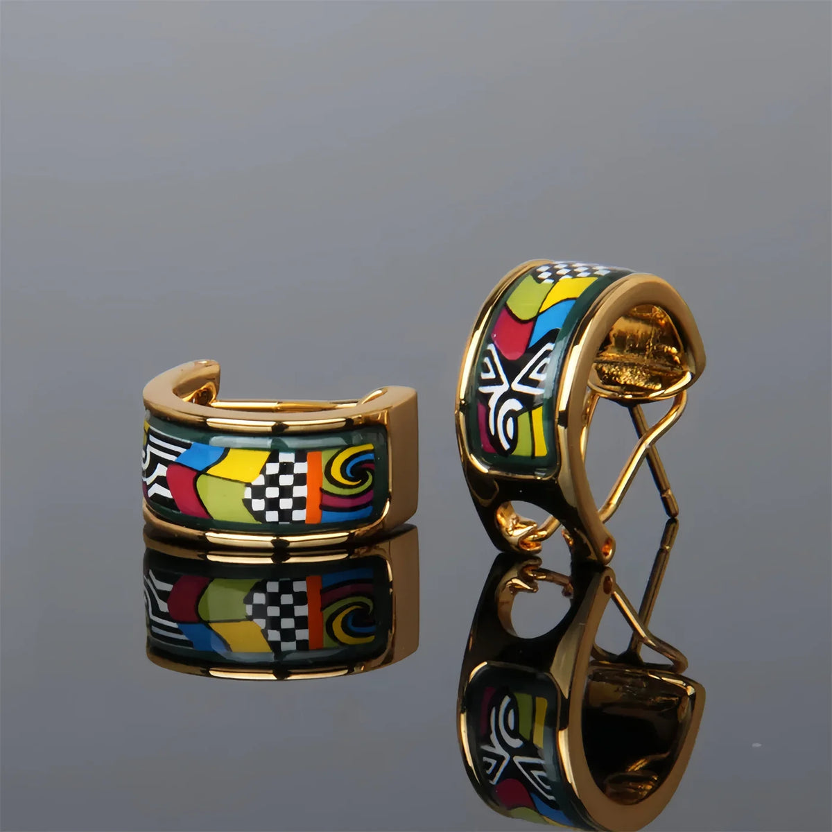 Funky Multicolor Cloisonné Statement Earrings