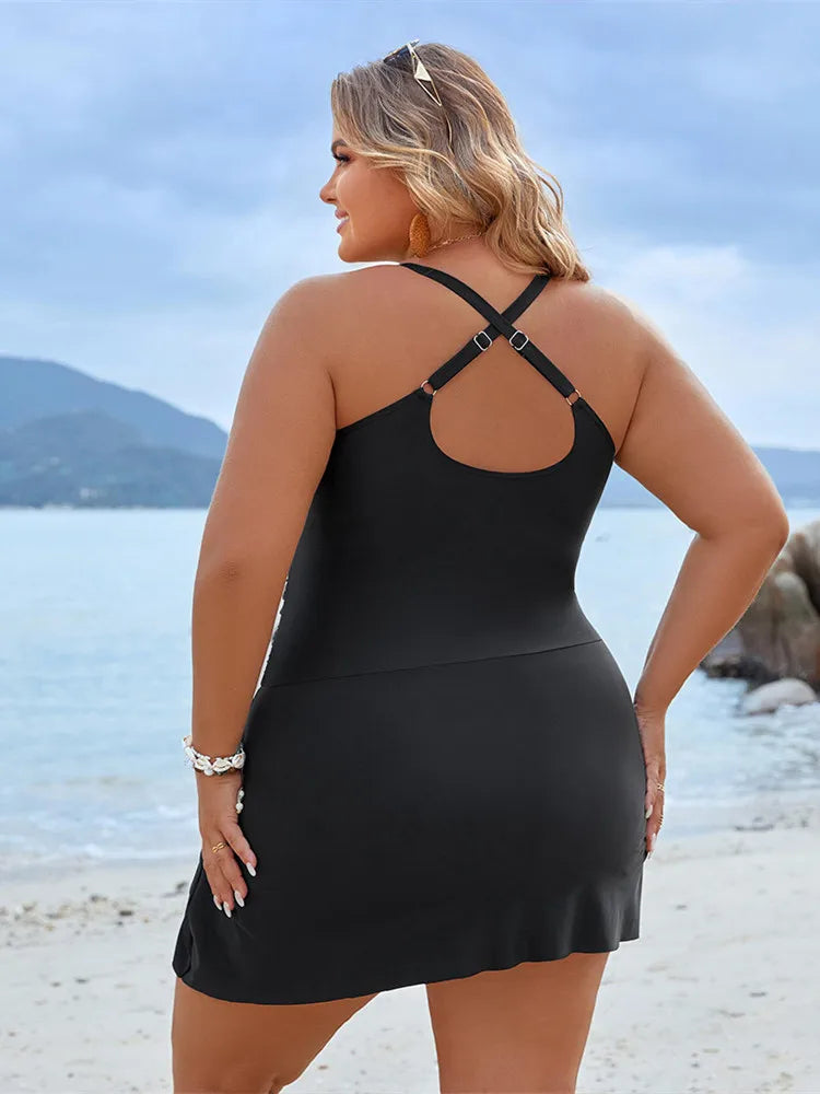 Cross‑Strap Plus‑Size Swim Dress for a Smooth, Sleek Fit