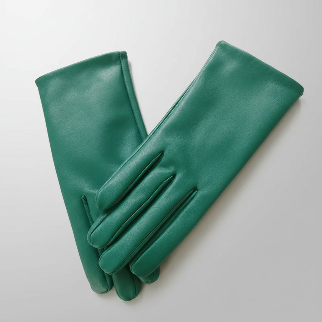 Leather and Velvet Ladies Gloves in Green, Yellow  or Blue