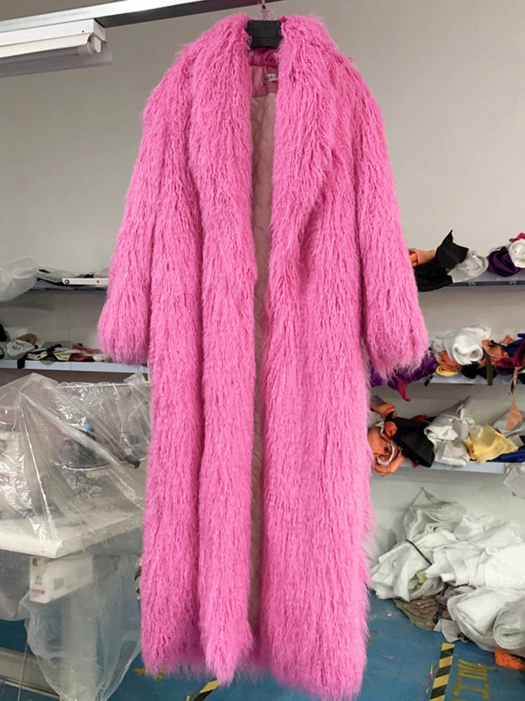 Long Faux Fur Dress Coat, Coat.  Wide Waisted in Vibrant Funky Colors
