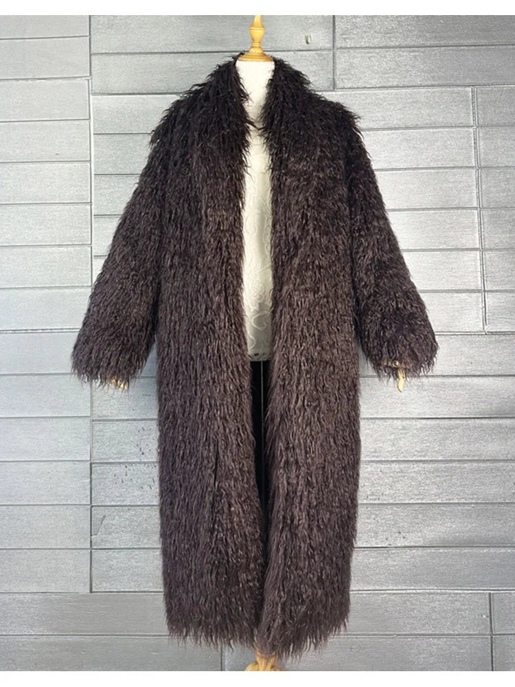 Long Faux Fur Dress Coat, Coat.  Wide Waisted in Vibrant Funky Colors