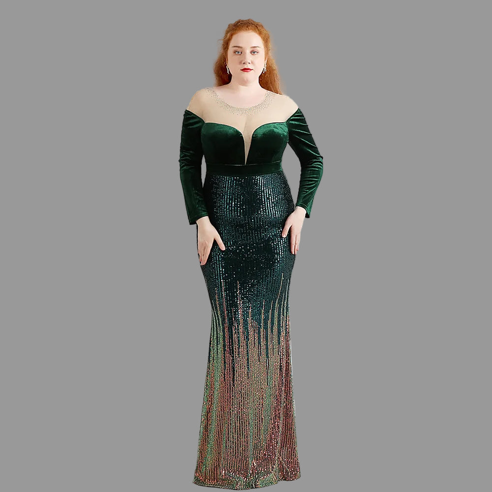 Curvy in Red Velvet.  Sleek Gown Off the Shoulder for Up To 4XL