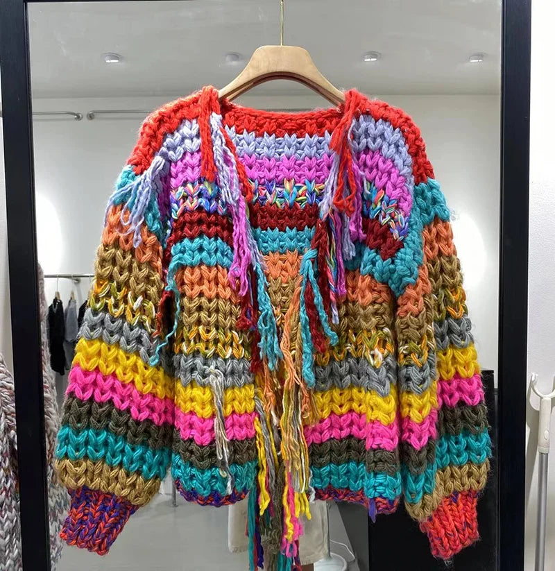 Rainbow Colored Eclectic Sweater.  Warm and Comfortable for the Colder Weather