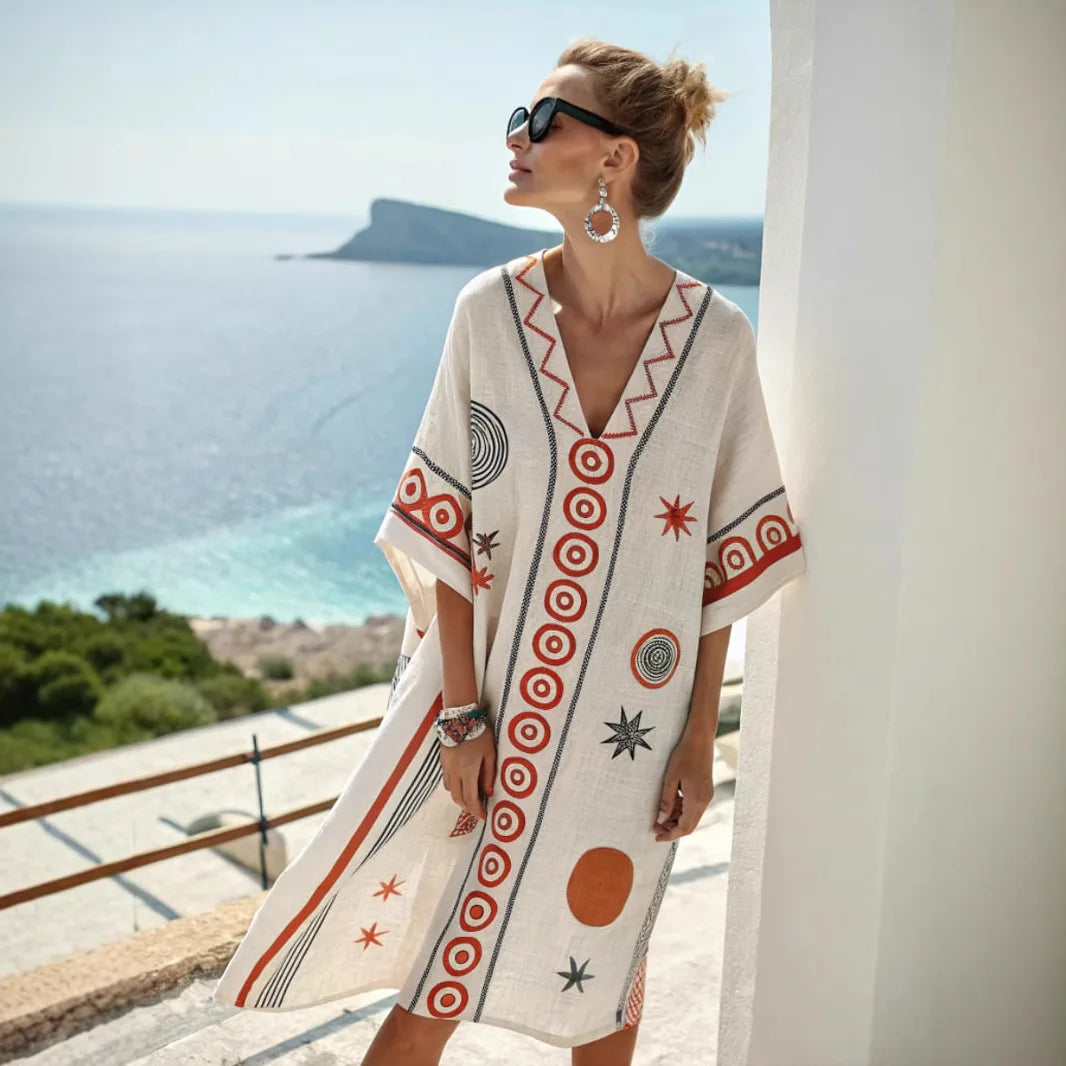 Casual Beach Dress — Aztec Accent, Loose Fit