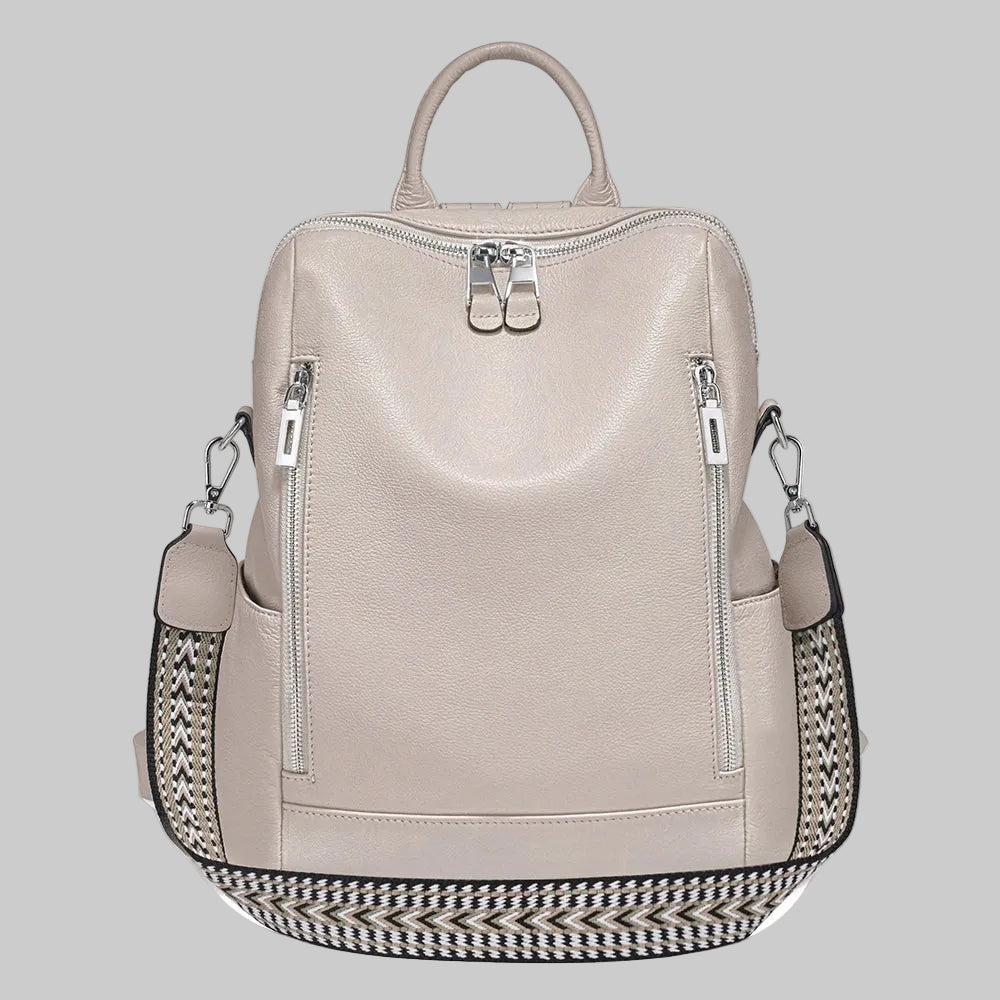 Handcrafted Leather Backpack.  Spacious.  Embroidered Strap.  Fashion Staple.