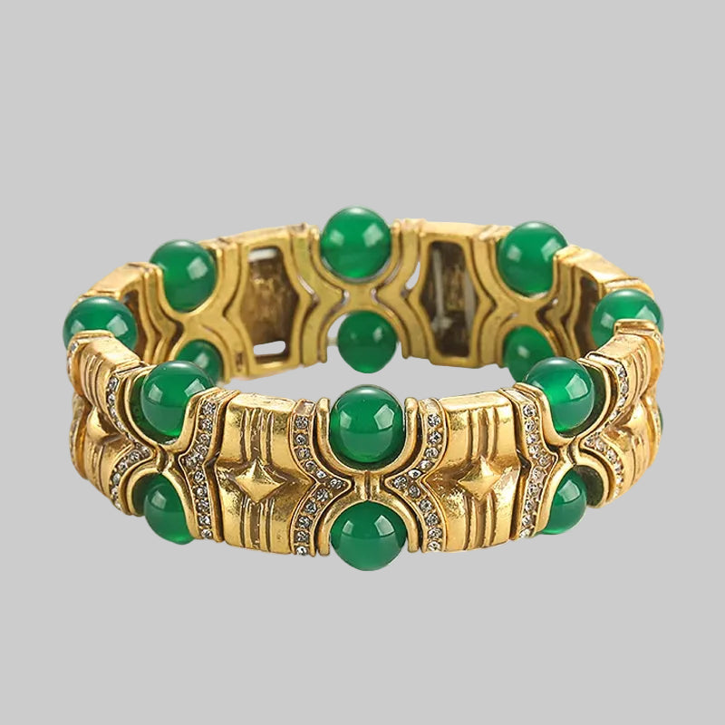 Vintage Natural Stone Bracelet with Rhinestone Inlay