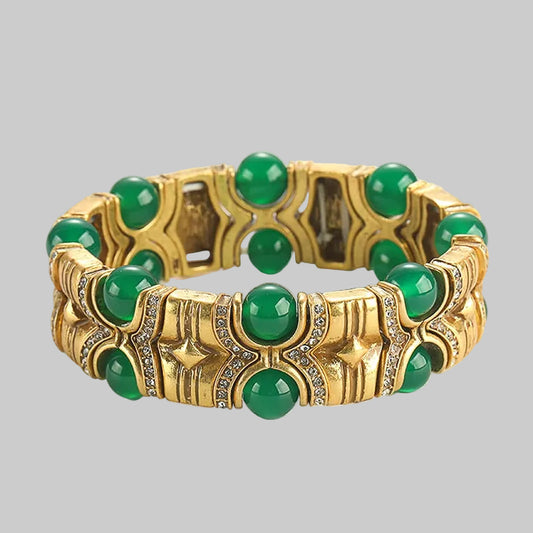 Vintage Natural Stone Bracelet with Rhinestone Inlay