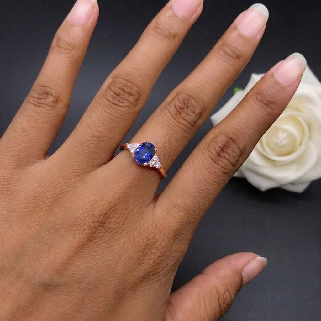 2 Carat Oval Blue Sapphire Ring