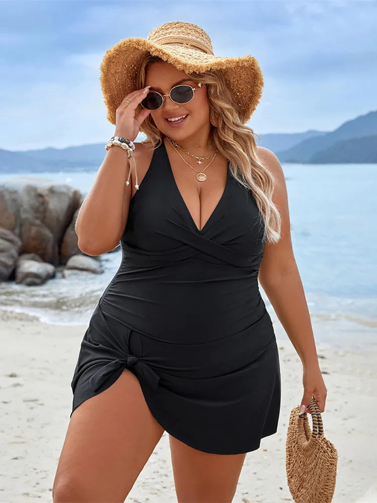 Cross‑Strap Plus‑Size Swim Dress for a Smooth, Sleek Fit