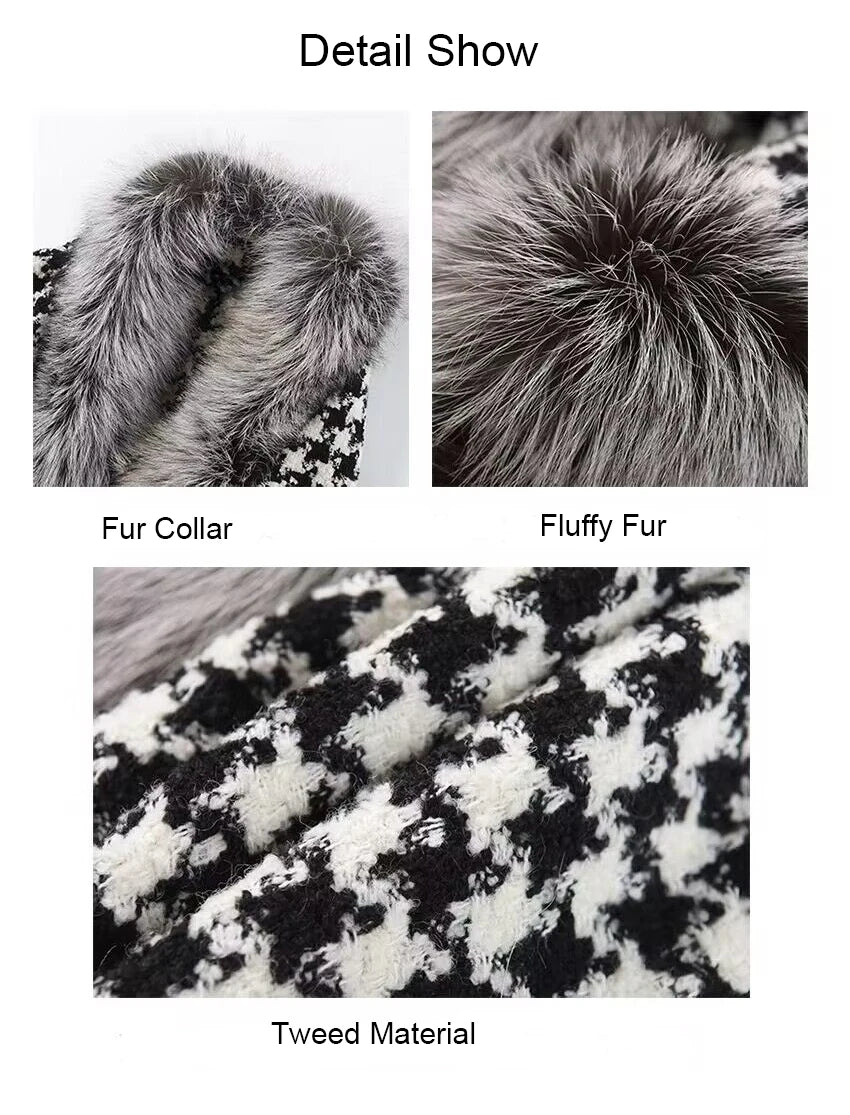 Faux Fur Cape/Poncho with a Tweed and Houndstooth Design.