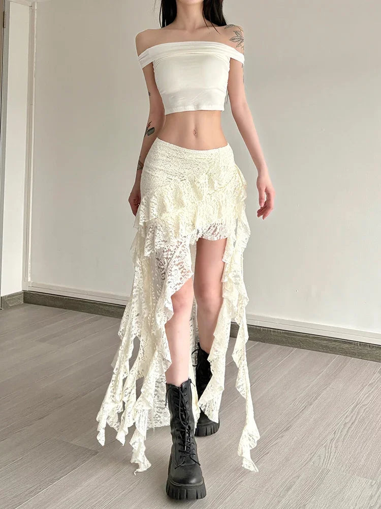 Multi Layered Ruffle Lace Skirt in Three Classic Colors