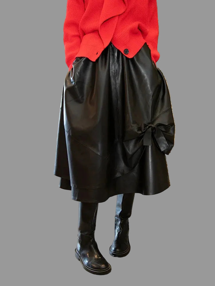 Bowknot Genuine Leather Skirt.  Eclectic and Stylish.