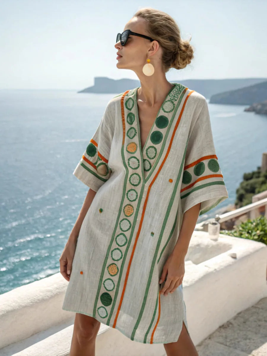 Casual Beach Dress — Aztec Accent, Loose Fit