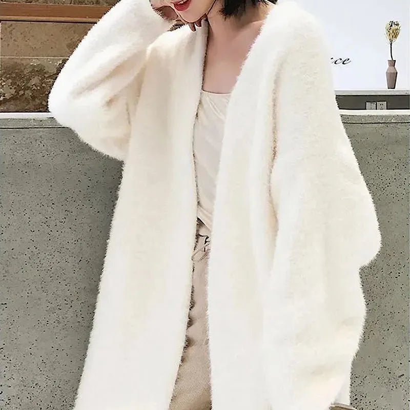 Fluffy Long White Cardigan with a Vintage Style.  Comfy and Soft