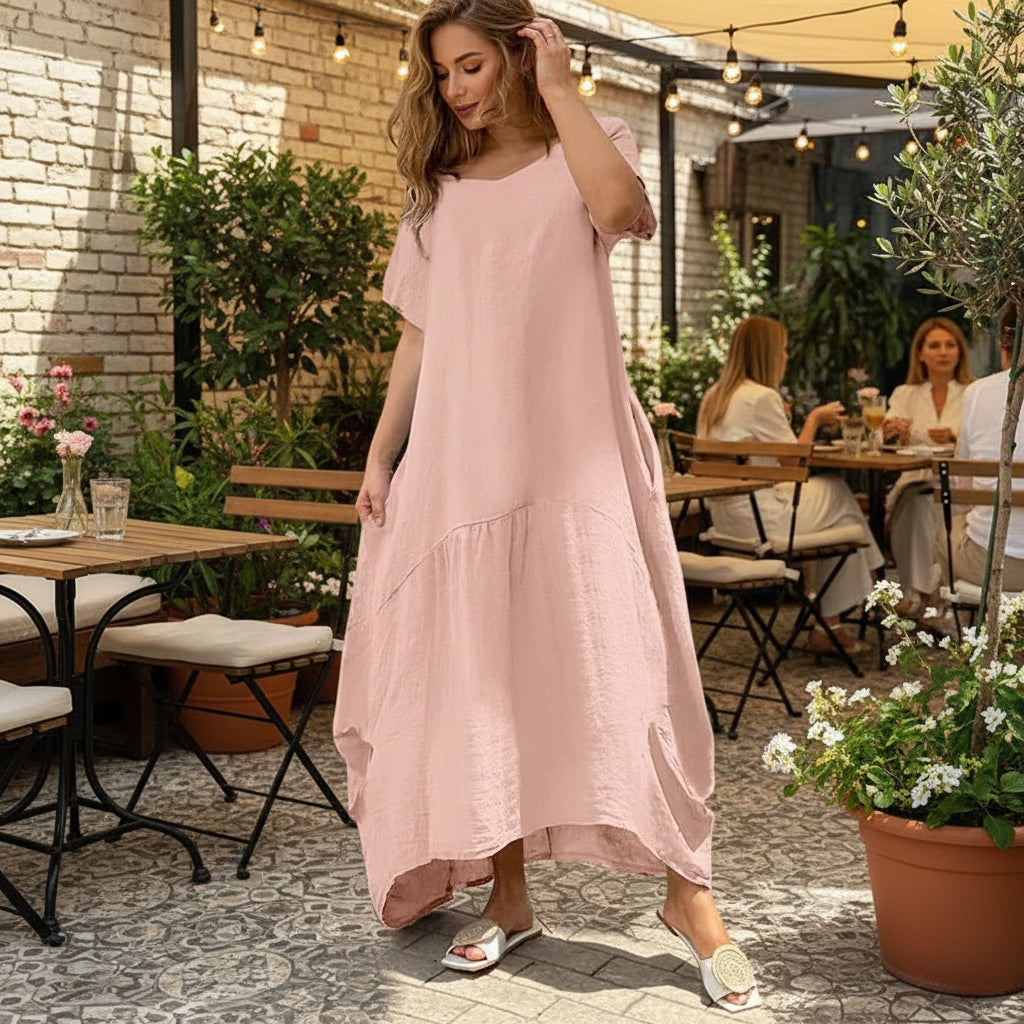 Lightweight Short‑Sleeve Long Dress in Relaxed Fit