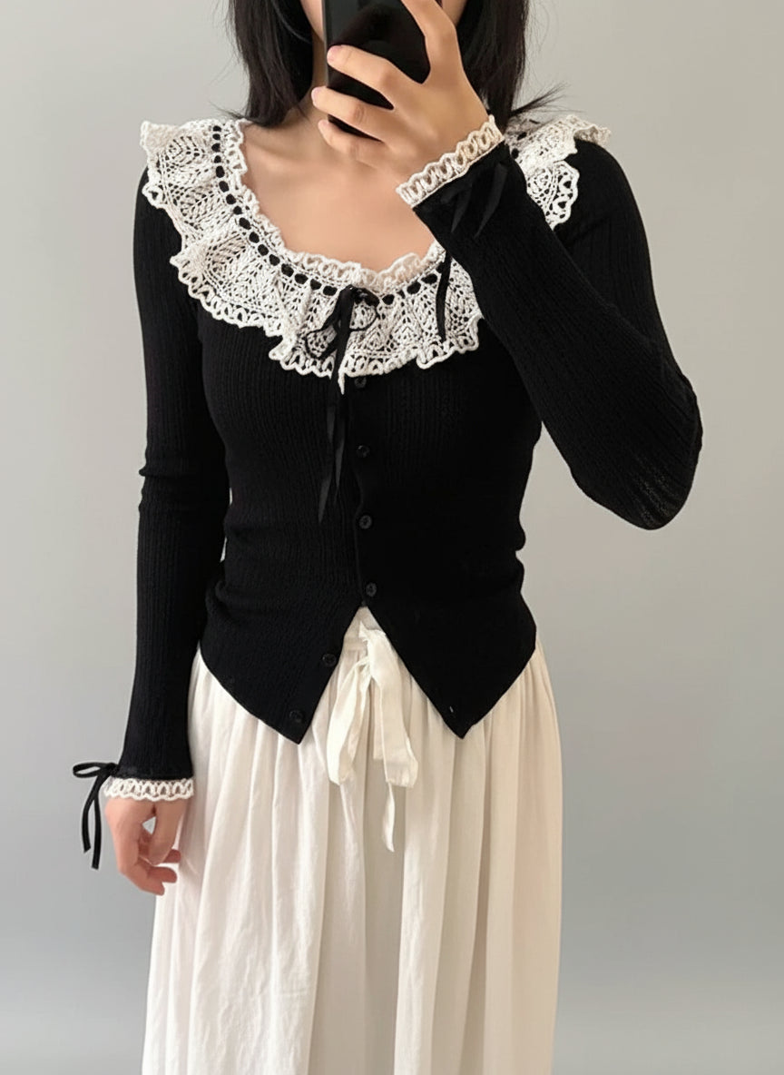 Crochet Lace London Sleep Knitted Cardigan. Slim Fit