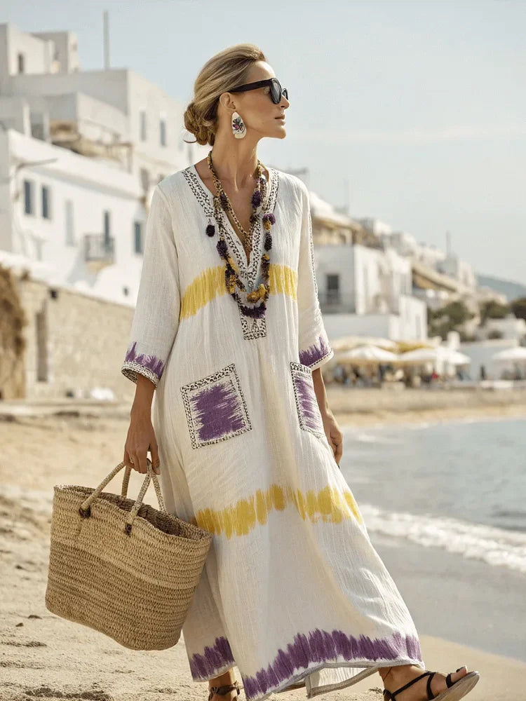 Signature Aztec Maxi Dress — Relaxed Fit, V‑Neck, Unique Prints