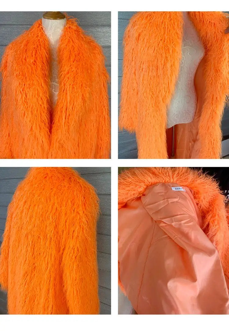 Long Faux Fur Dress Coat, Coat.  Wide Waisted in Vibrant Funky Colors